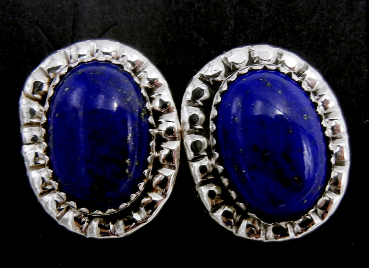 Navajo oval lapis and sterling silver post earrings
