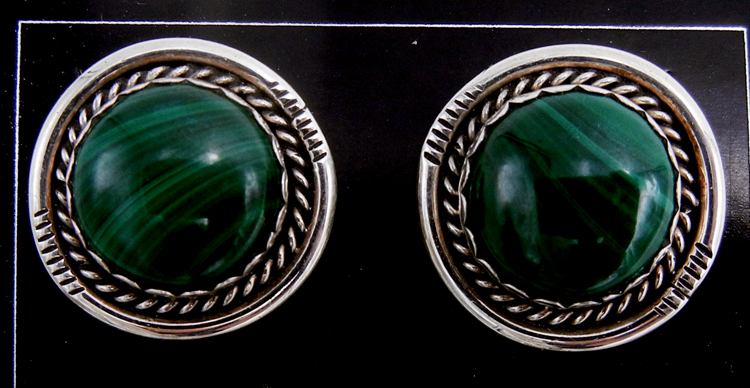 Navajo round malachite and sterling silver post earrings by Patricia Platero