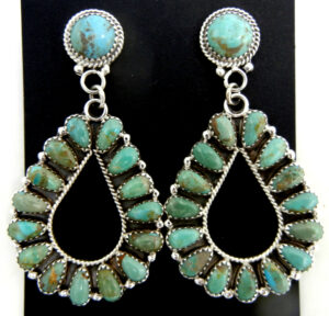 Navajo large turquoise and sterling silver tear drop post dangle earrings by Ophelia Moses
