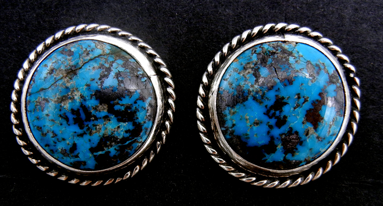 Navajo round turquoise and sterling silver post earrings