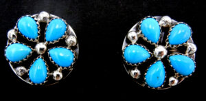 Navajo turquoise and sterling silver cluster earrings