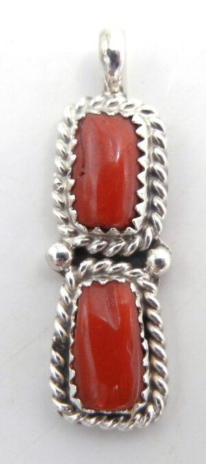 Navajo double coral and sterling silver pendant