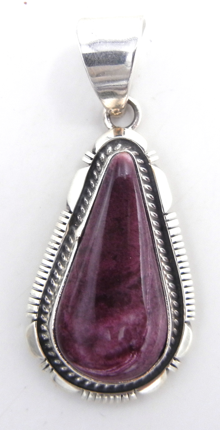 Navajo purple spiny oyster shell and sterling silver tear drop pendant