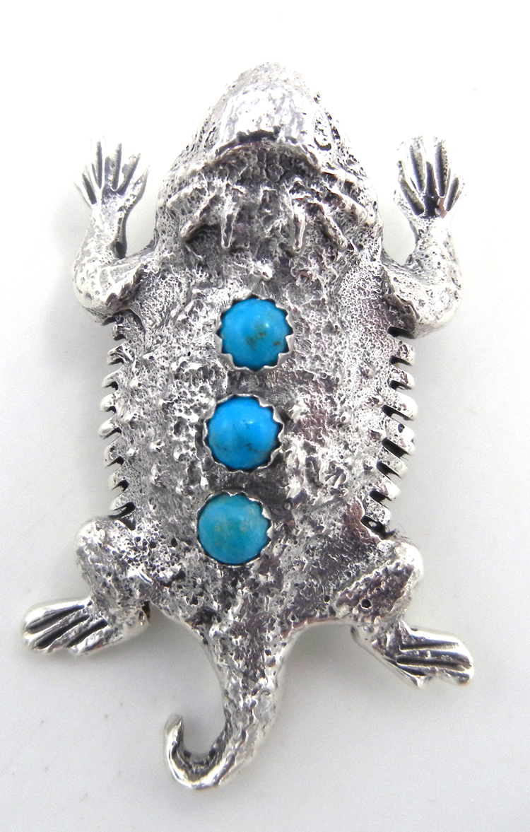 Navajo sterling silver and turquoise horned toad pin/pendant by Allison Manuelito