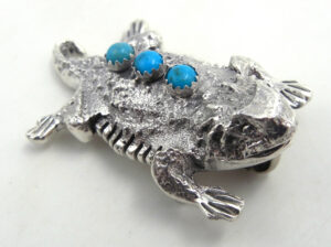 Navajo Allison Manuelito Sterling Silver and Turquoise Horned Toad Pin/Pendant