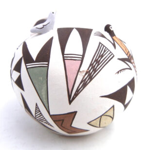 Acoma Judy Lewis Small Handmade and Hand Painted Bowl with Boy and Dog