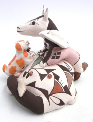 Acoma Judy Lewis Handmade and Hand Painted Horse Figurine with Girl and Dog
