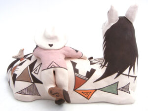 Acoma Judy Lewis Handmade and Hand Painted Horse Figurine with Girl and Dog