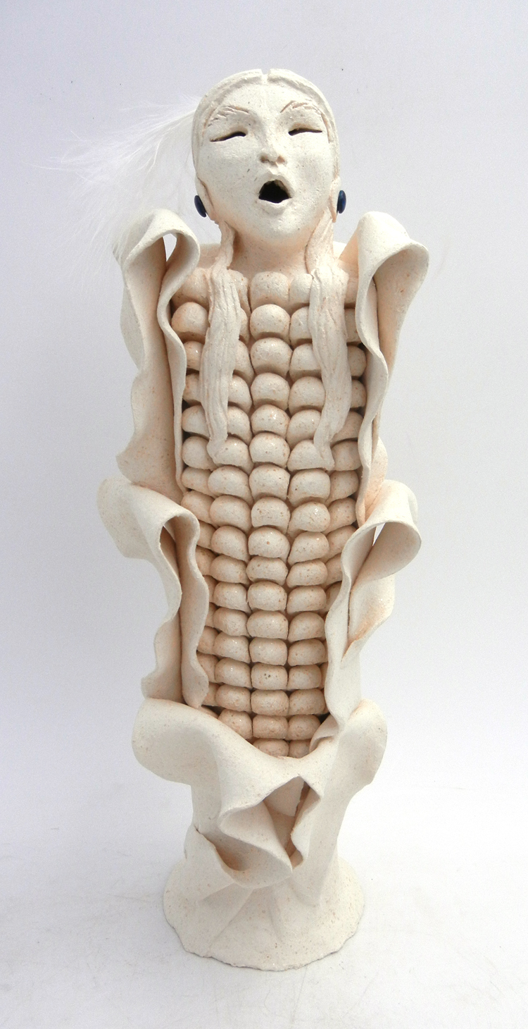 Navajo white micaceous corn maiden figurine by Nora Yazzie