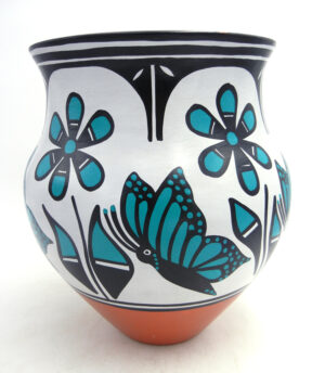 Santo Domingo Vidal Aguilar Handmade and Hand Painted Polychrome Olla with Butterfly and Flower Patterns