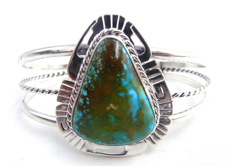 Navajo green Kingman turquoise and sterling silver cuff bracelet
