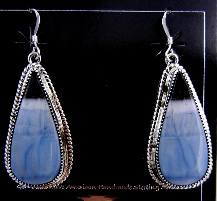 Navajo Blue Peruvian Opal and sterling silver tear drop dangle earrings