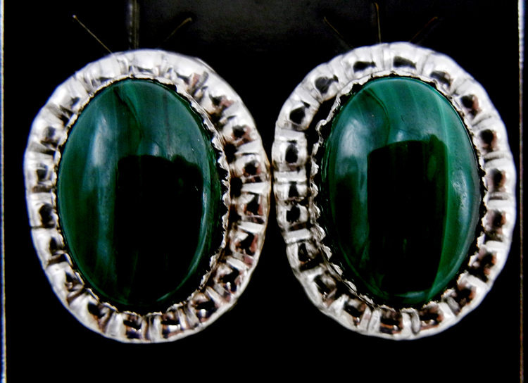 Navajo malachite and sterling silver post earrings