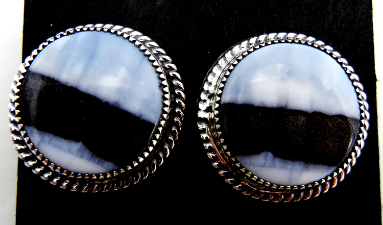 Navajo Blue Peruvian Opal and sterling silver round post earrings