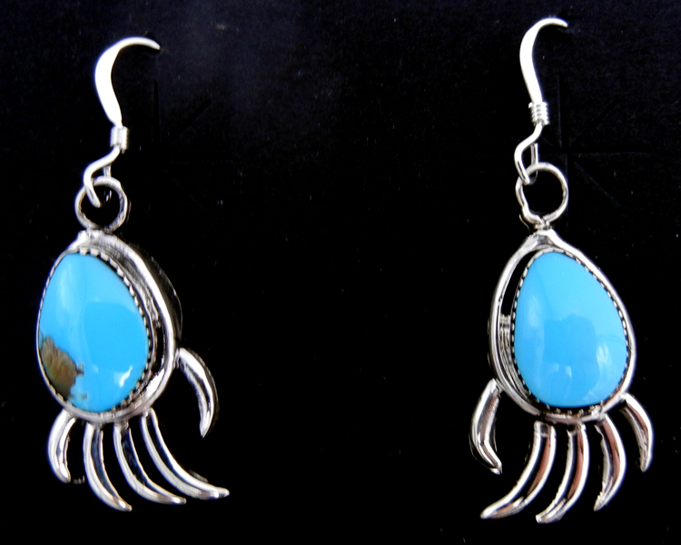 Navajo turquoise and sterling silver bear paw dangle earrings