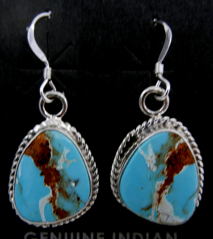 Navajo small turquoise and sterling silver dangle earrings