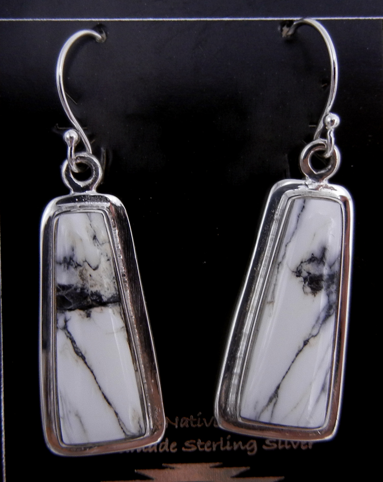 Navajo small White Buffalo and sterling silver dangle earrings