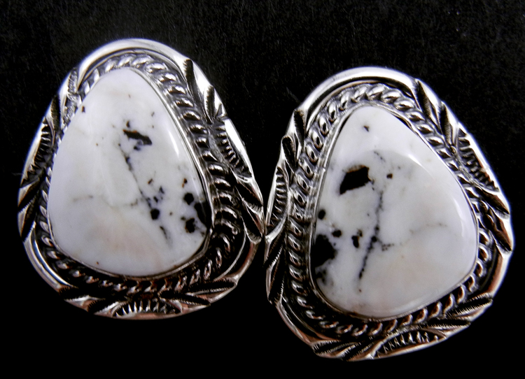Navajo white buffalo and sterling silver post earrings by Will Denetdale