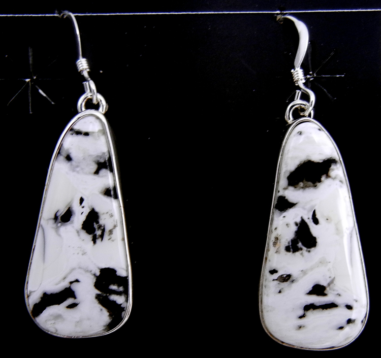 Navajo White Buffalo and sterling silver tear drop dangle earrings