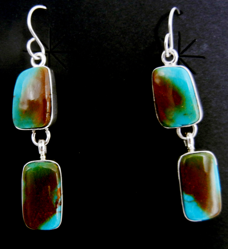 Navajo double turquoise and sterling silver dangle earrings