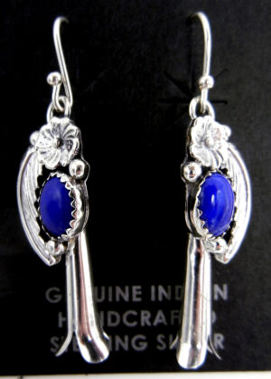Navajo Sterling Silver and Lapis Squash Blossom Necklace and Earring Set