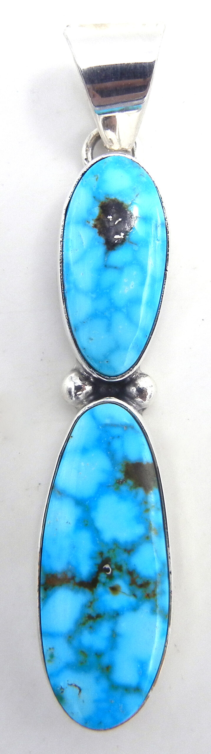 Navajo double Kingman turquoise and sterling silver pendant