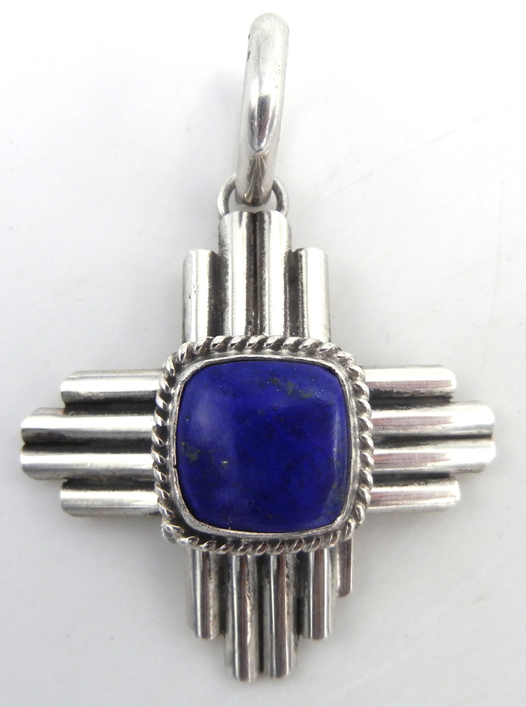 Navajo sterling silver and lapis Zia symbol pendant by Robert Yellowhorse