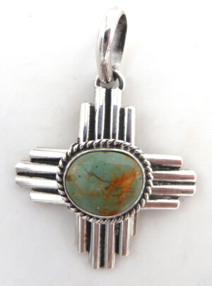 Navajo green turquoise and sterling silver Zia pendant by Robert Yellowhorse