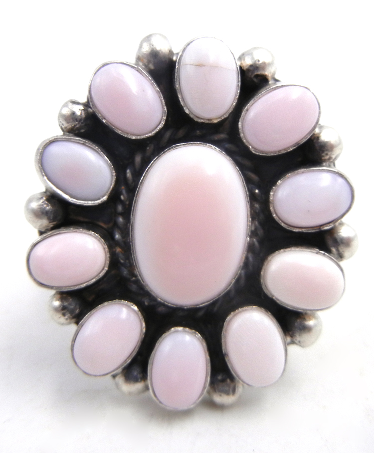 Navajo pink conch and sterling silver adjustable cluster ring