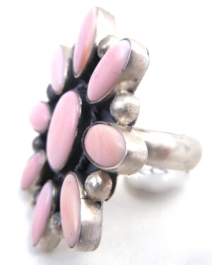 Navajo Adjustable Pink Conch and Sterling Silver Cluster Ring