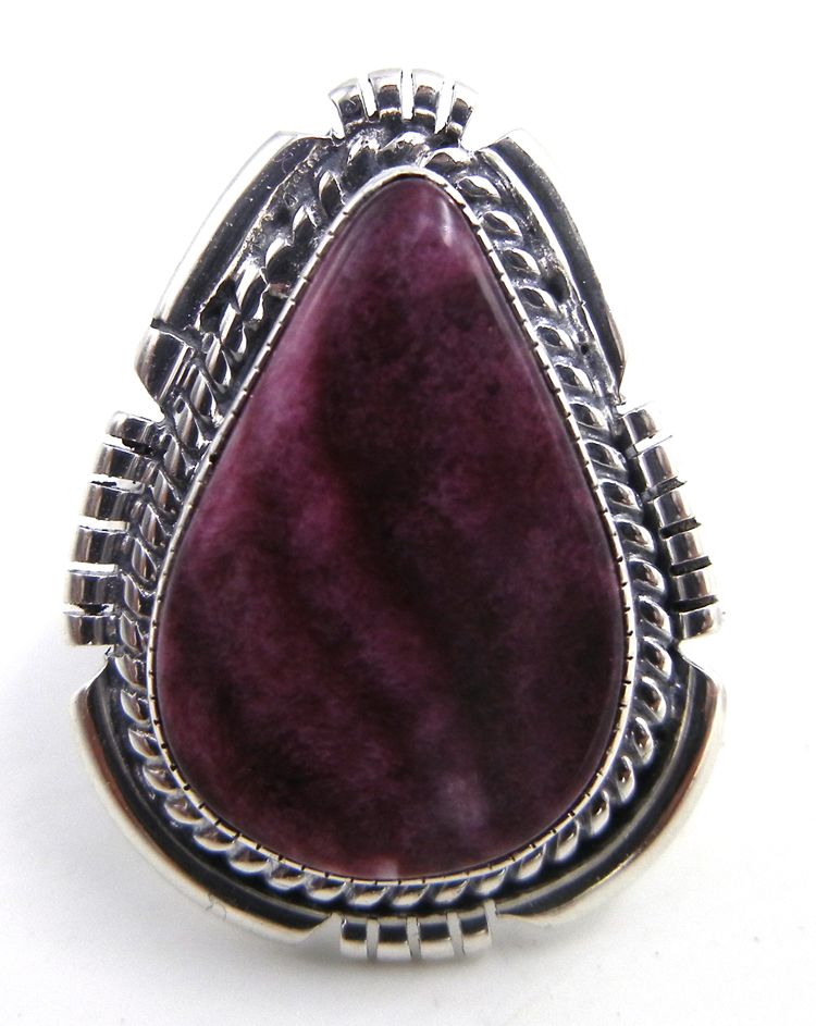 Navajo purple spiny oyster shell and sterling silver tear drop ring