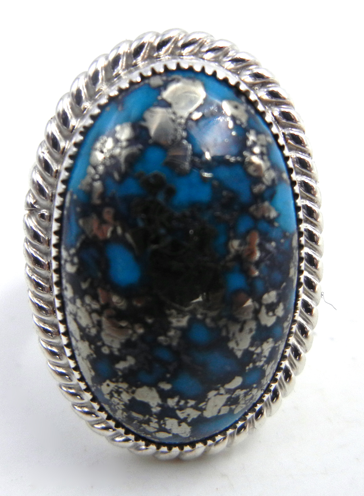 Navajo turquoise and sterling silver ring with pyrite