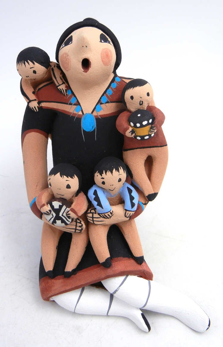 Jemez seated storyteller figurine with four children (boys) by Joyce Lucero