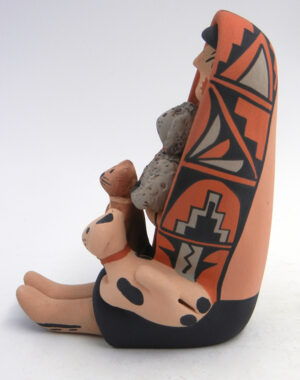 Jemez Chrislyn Fragua Seated Storyteller Figurine with Two Dogs and Cat