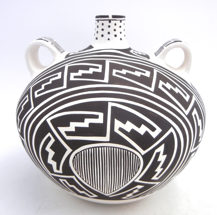 Laguna handmade and hand painted black and white water pattern canteen by Myron Sarracino