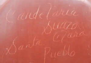 Santa Clara Candelaria Suazo Red Handmade, Etched and Polished Avanyu and Kokopelli Bowl