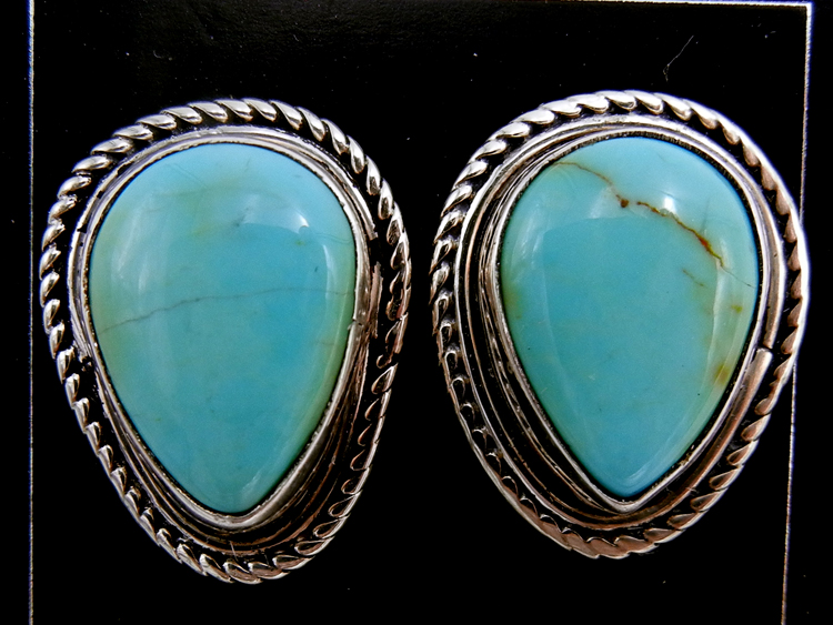 Navajo turquoise and sterling silver tear drop post earrings