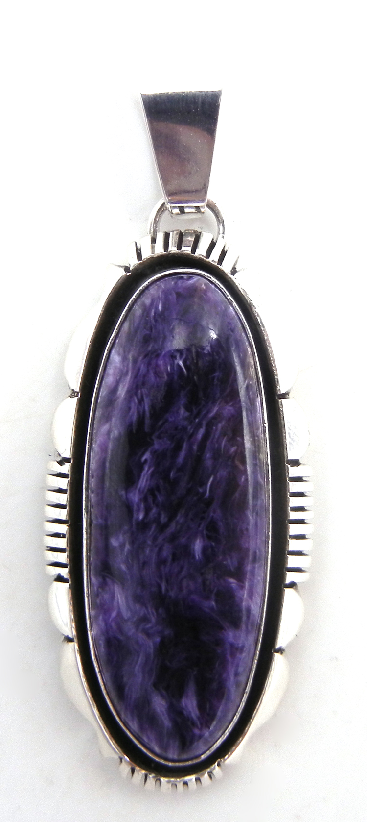 Navajo oval charoite and sterling silver pendant by Lonnie Willie