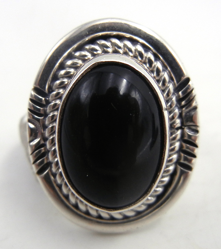 Navajo onyx and sterling silver ring