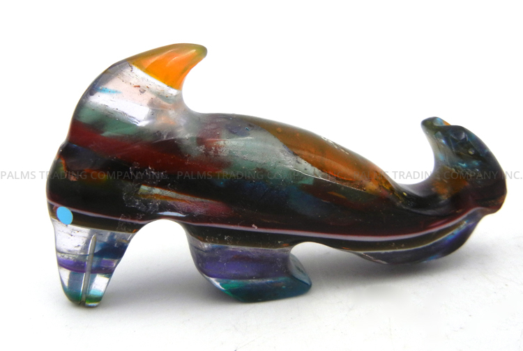 Zuni carved surfboard wax resin dolphin by Kenric Laiwakete