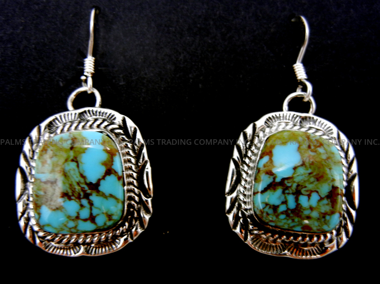 Navajo turquoise and sterling silver dangle earrings by Will Denetdale