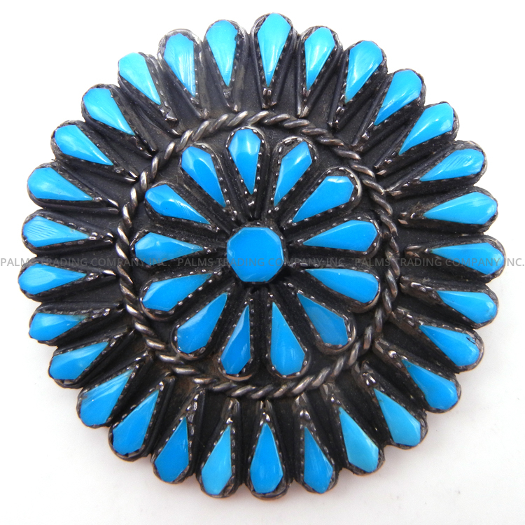 Zuni vintage turquoise and sterling silver cluster pin