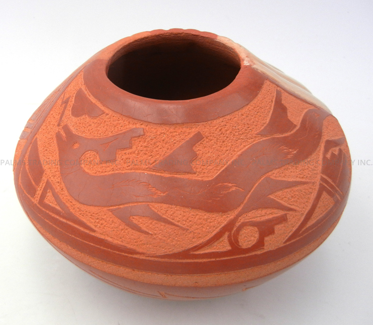 Jemez small handmade, etched and polished quad color avanyu pattern bowl by Vangie Tafoya