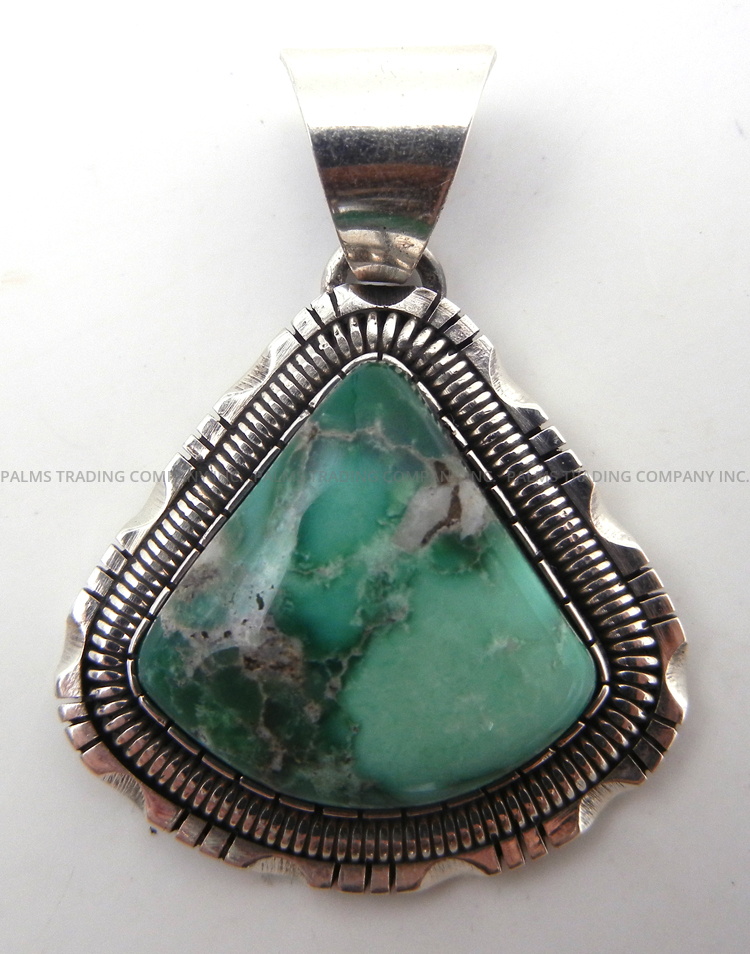 Navajo green turquoise and sterling silver pendant by Walter Vandever