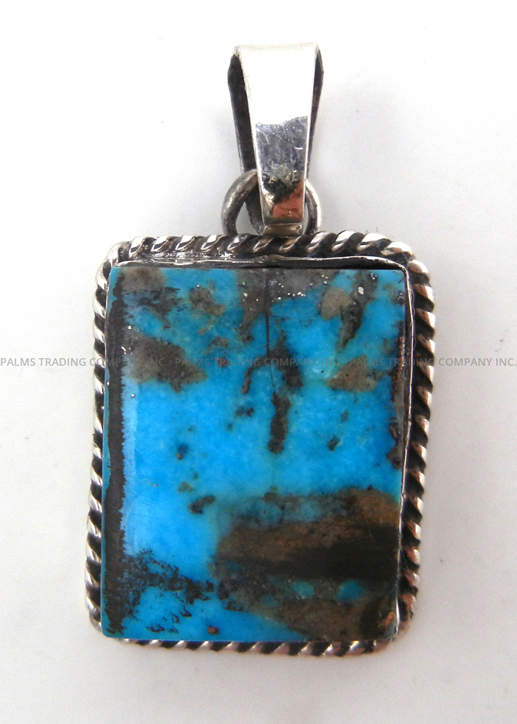 Navajo rectangular turquoise and sterling silver pendant by Bennie Ration