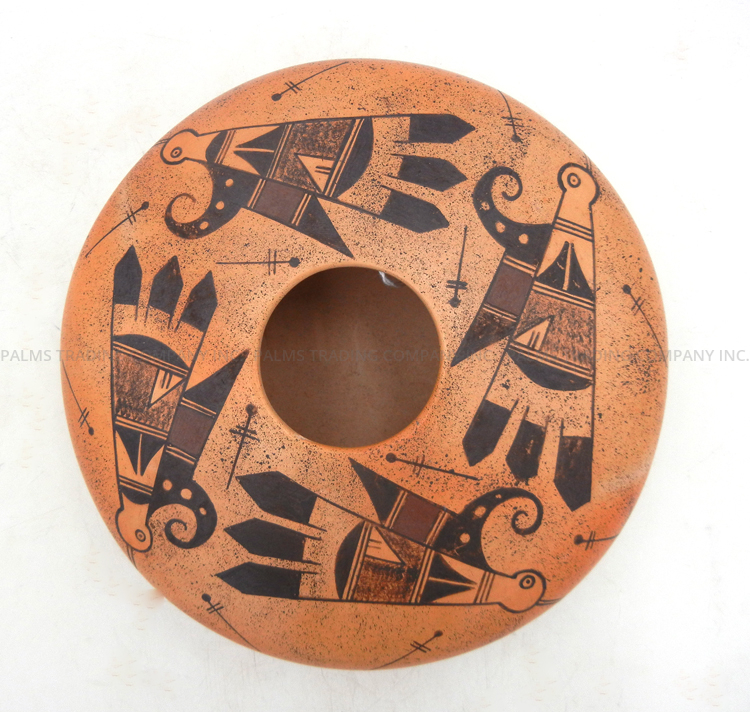 Jemez handmade and hand painted parrot pattern bowl by Dolly Joe "White Swann" Navasie