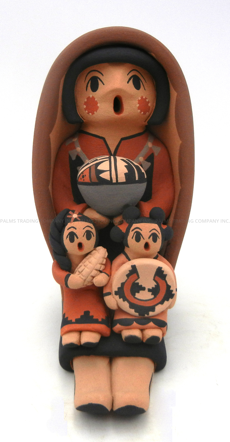 Jemez seated female storyteller figurine with two children by Chrislyn Fragua