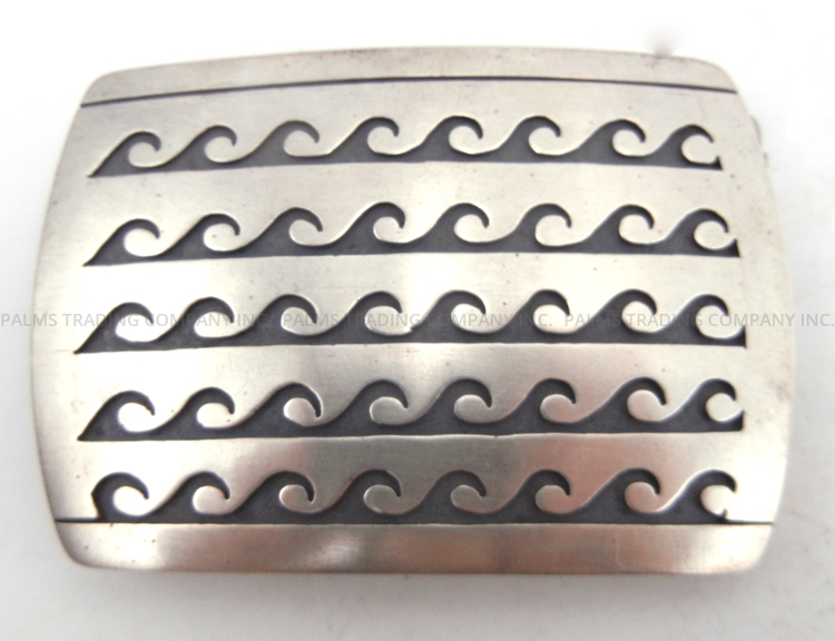 Navajo sterling silver overlay wave pattern belt buckle by Nathan Fred
