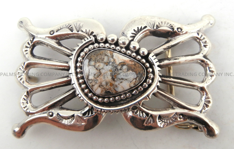 Navajo sandcast sterling silver and wild horse belt buckle by Bennett and Dreama Yazzie