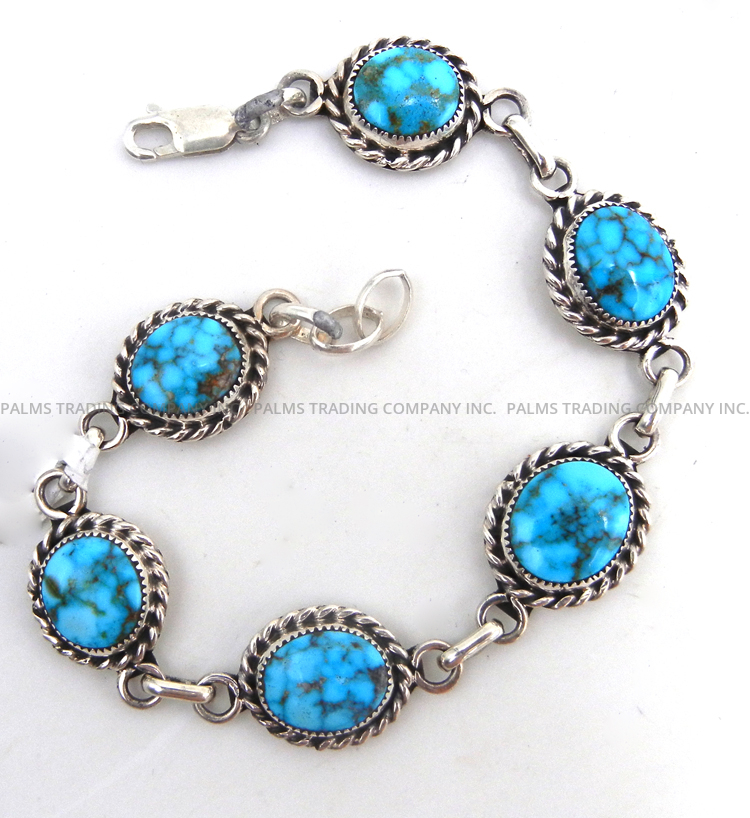 Navajo Kingman turquoise and sterling silver link bracelet